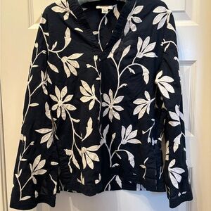 Talbots Floral Navy and White Women's Embroidered Top